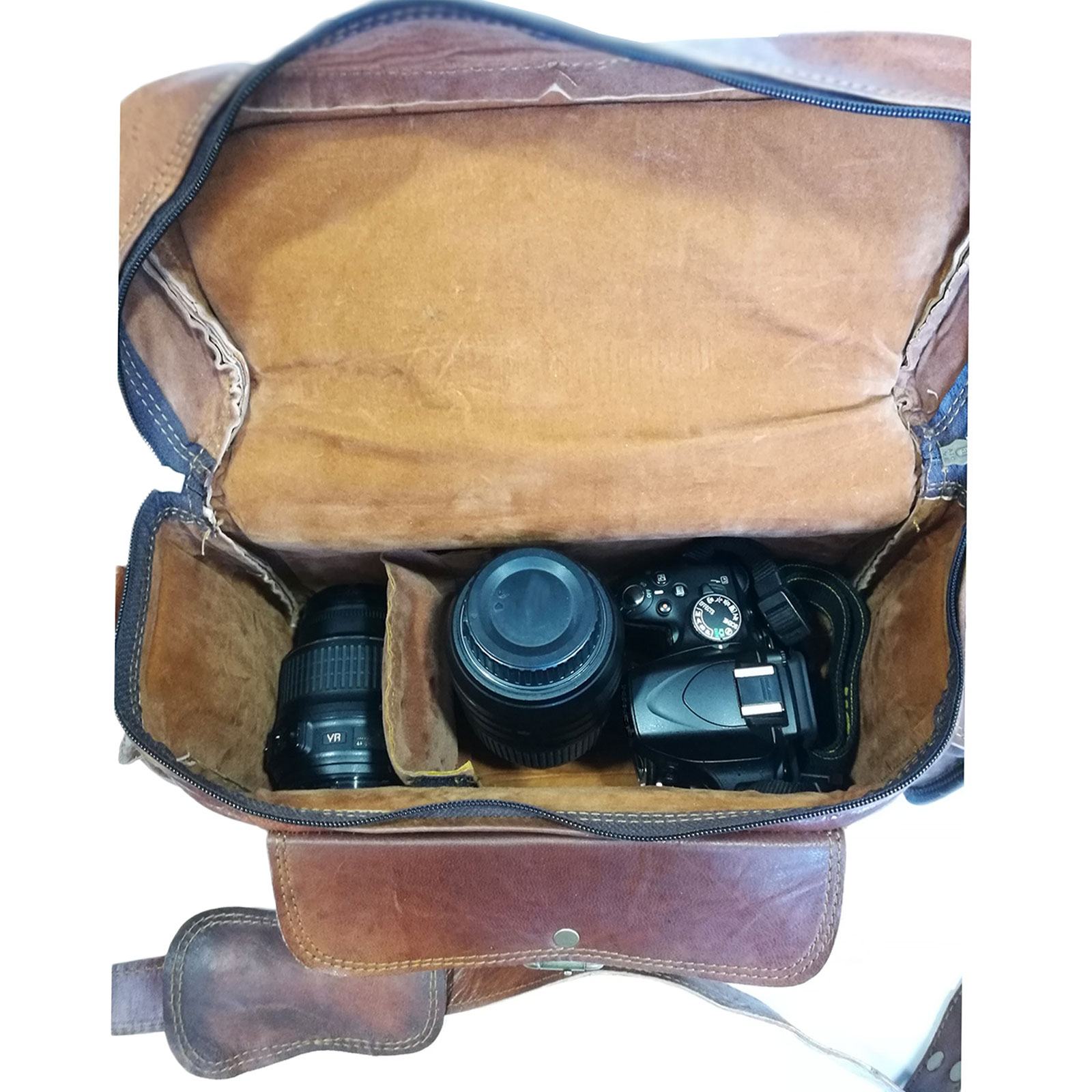 Men's Vintage Camera Messenger Bag Leather Travel Shoulder Bag for Photographer